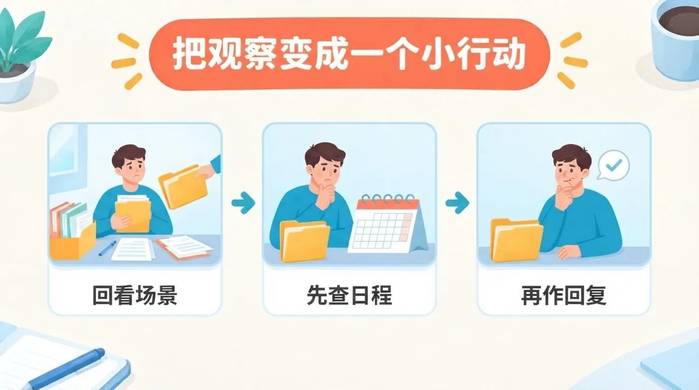 从立即答应工作请求的真实场景出发，下一次尝试先查看日程，再作回复。