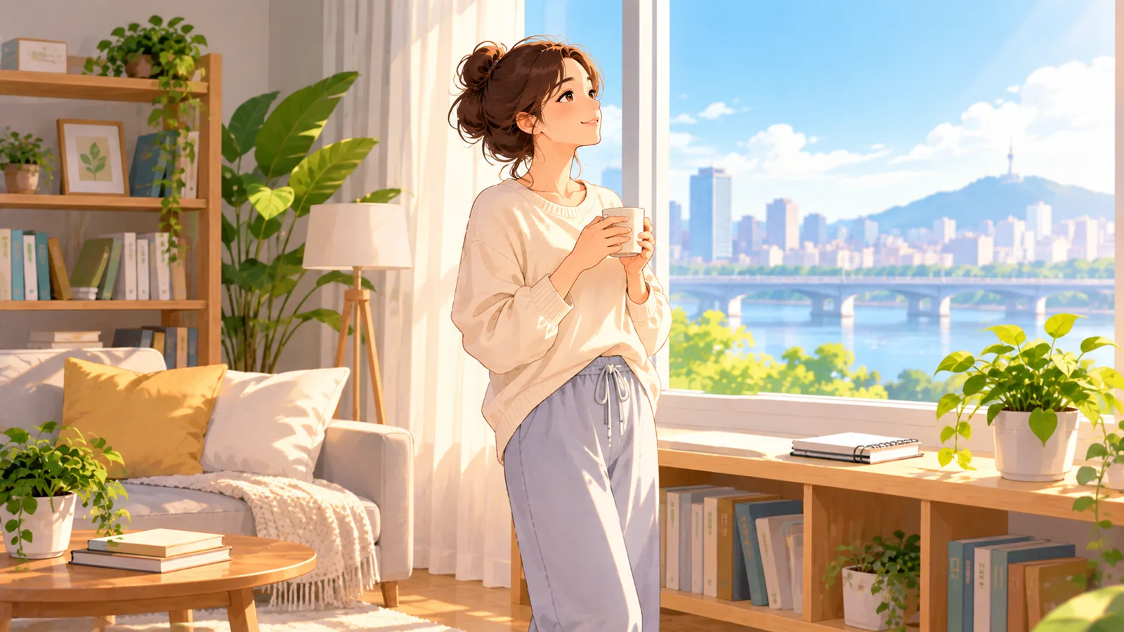 在阳光下的客厅里轻松放松的人