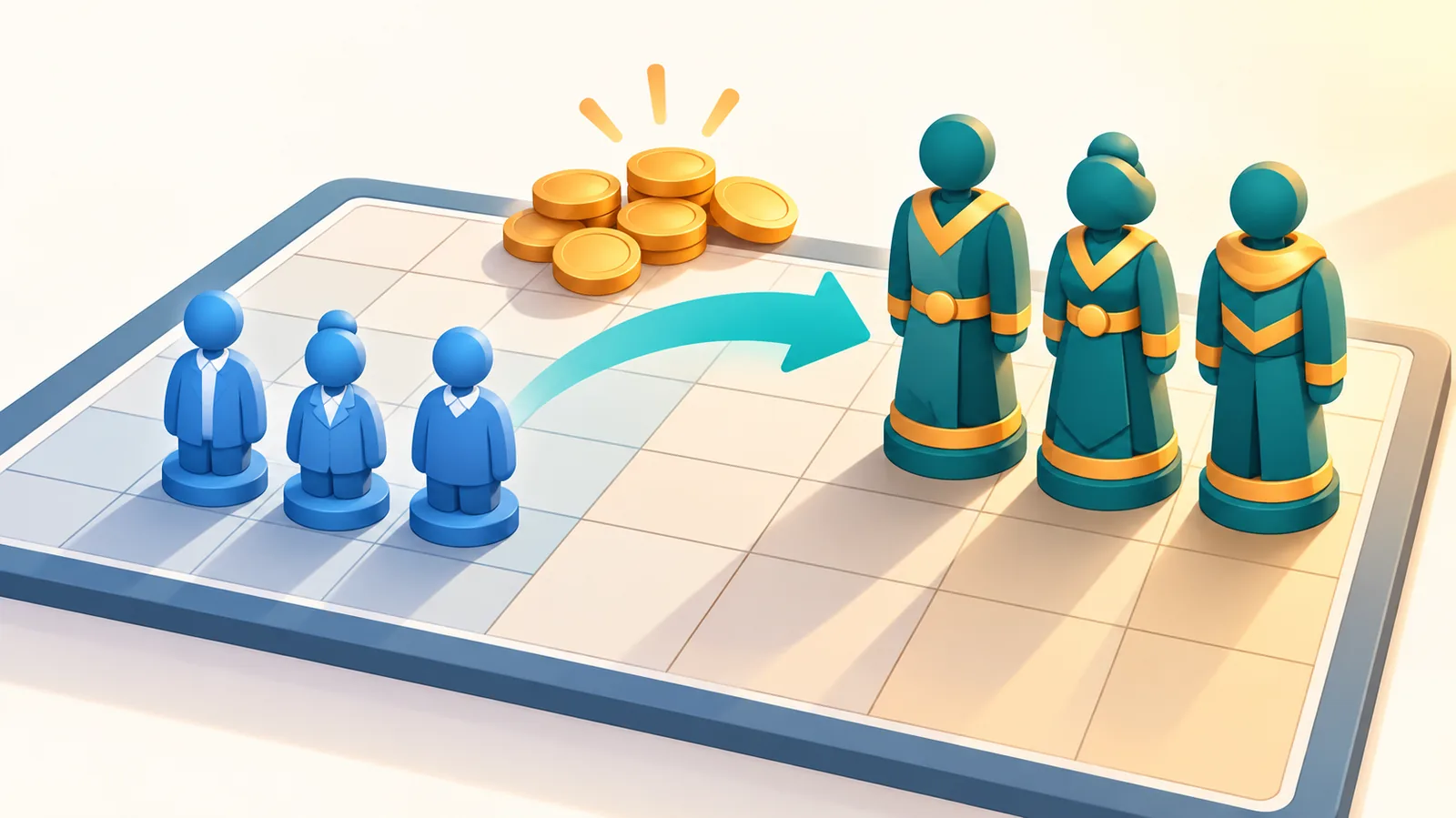 棋盘上逐步升级的队伍