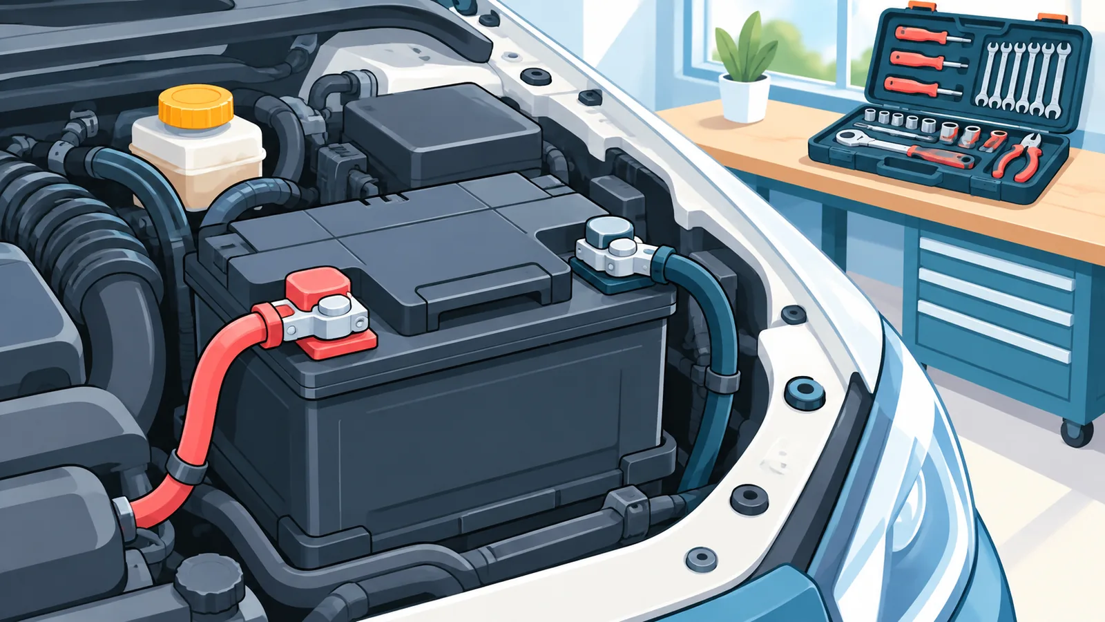 Fertig montierte Batterie mit sauber angeschlossenen Klemmen