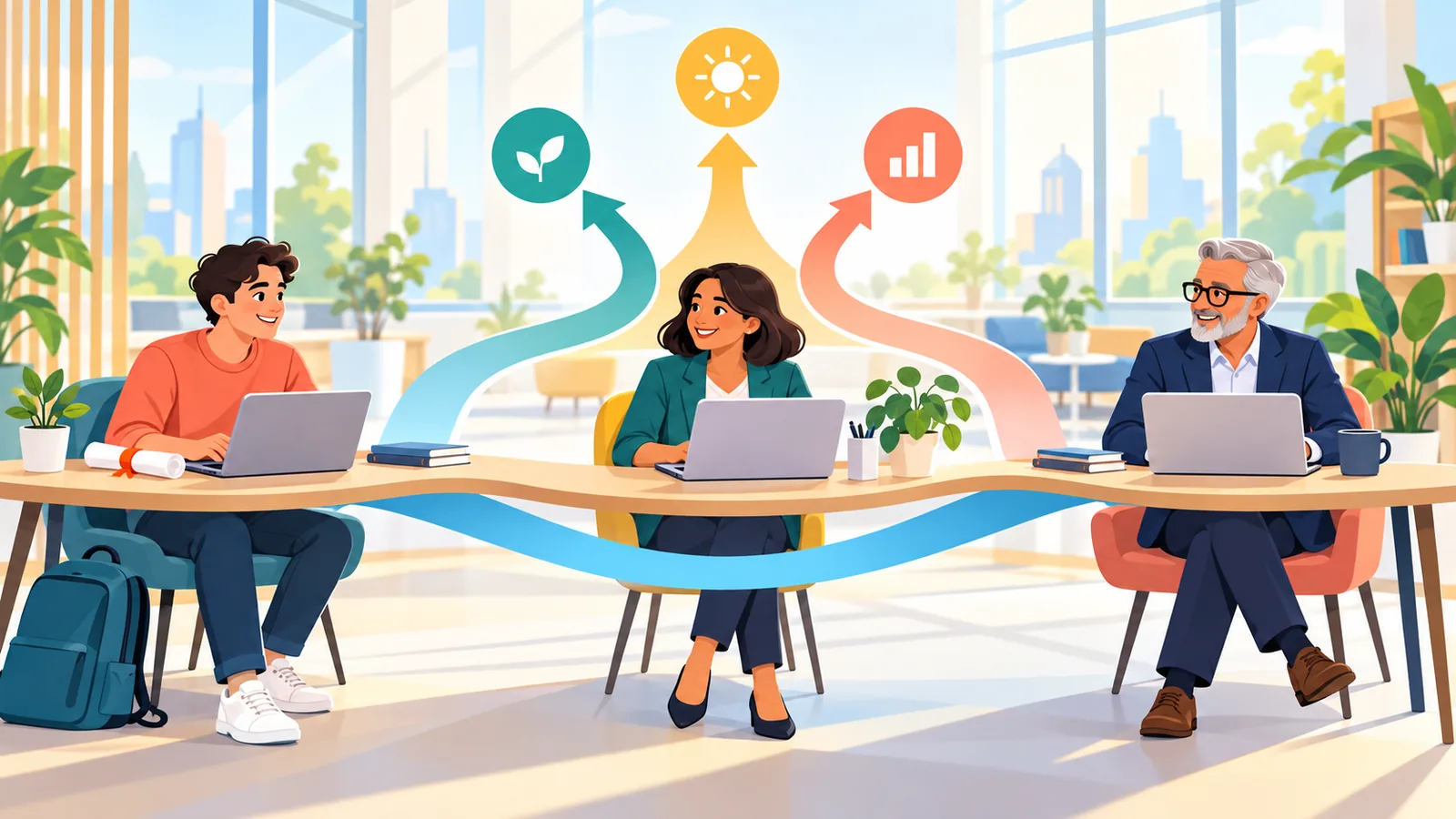 Jobsuchende in unterschiedlichen Karrierestufen in einem Coworking-Space