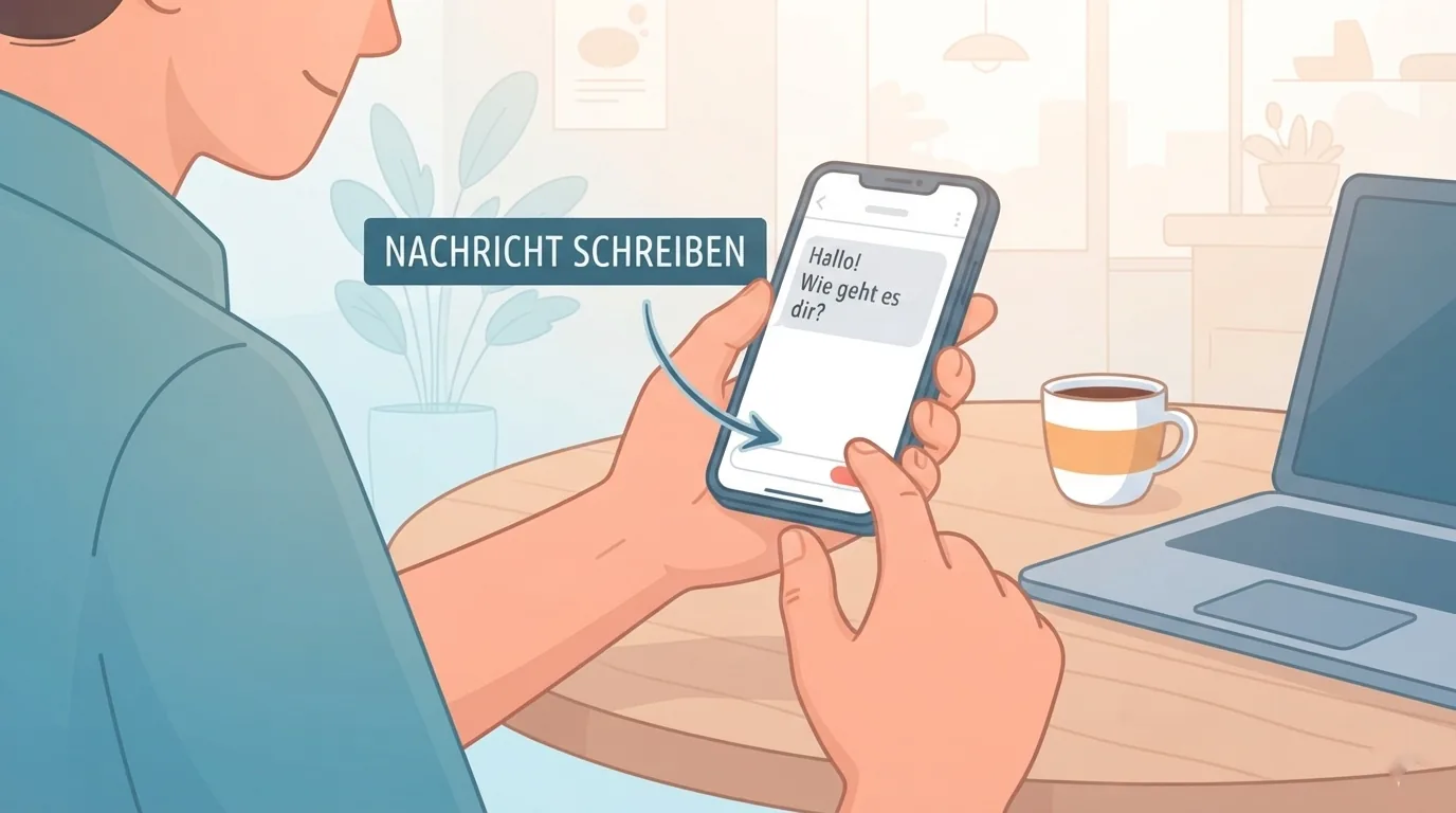 Mann schreibt eine persönliche Nachricht auf dem Smartphone