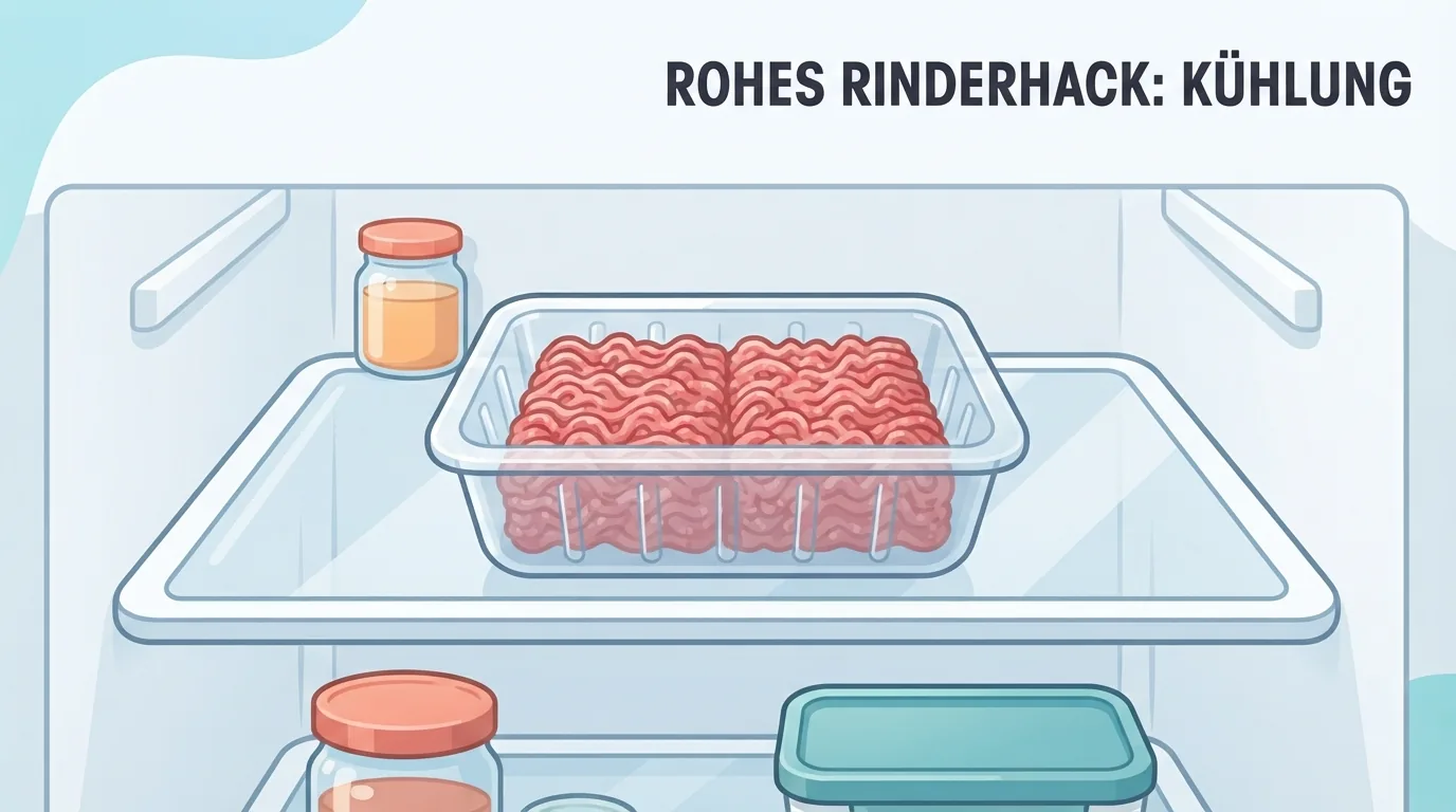 Hackfleisch in einer Schale im Kühlschrank zum Auftauen