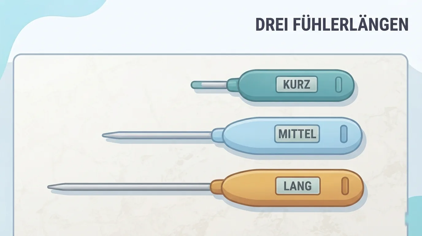 Drei Küchenthermometer mit unterschiedlicher Sondenlänge nebeneinander
