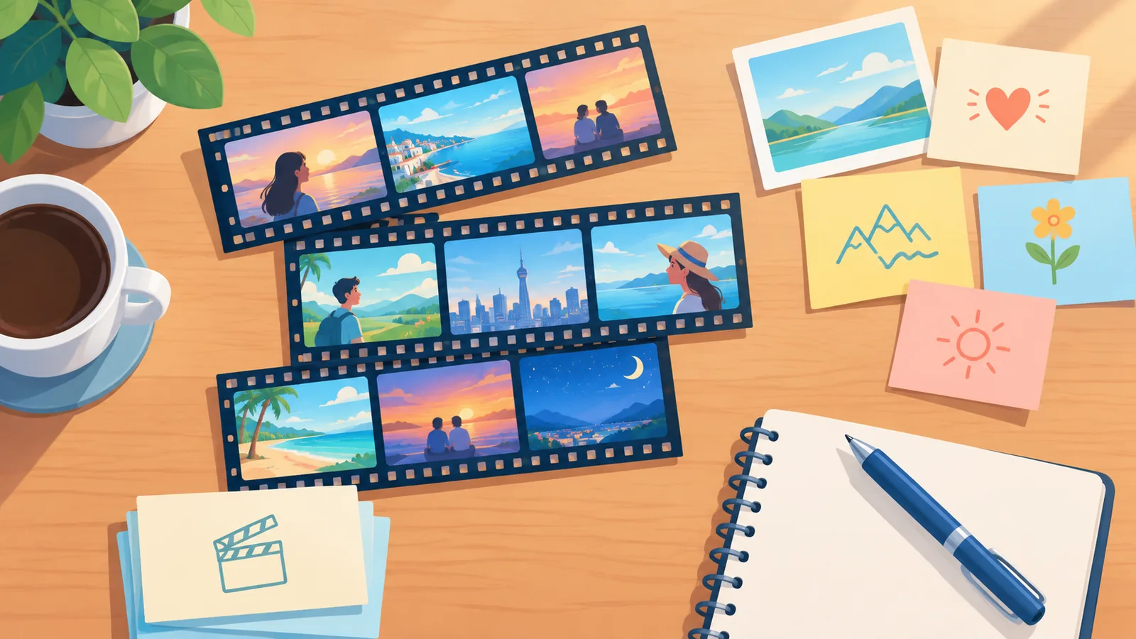 Auswahl-Moodboard mit Filmstreifen und Notizkarten