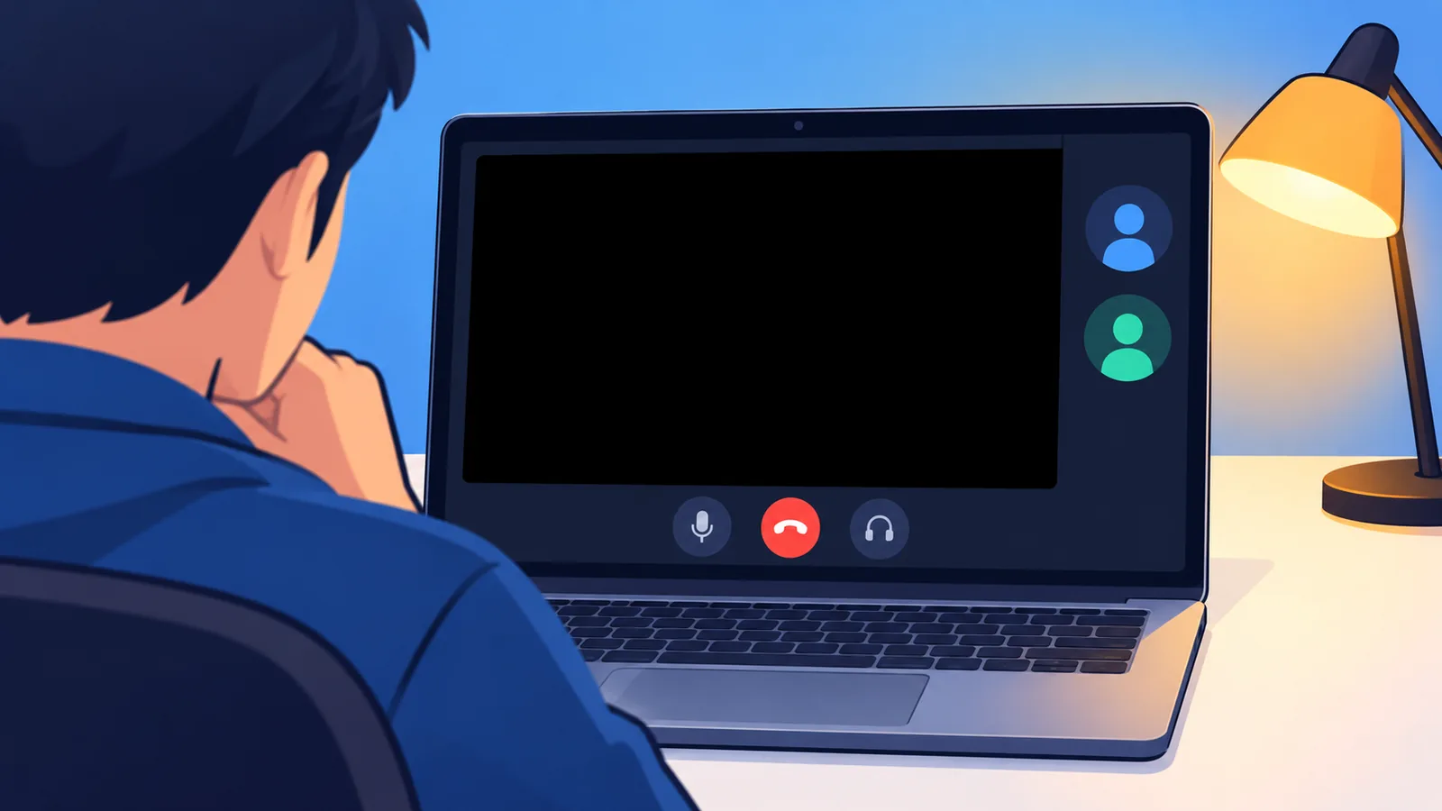 Laptop mit Discord-Sprachchat und schwarzem Freigabebereich