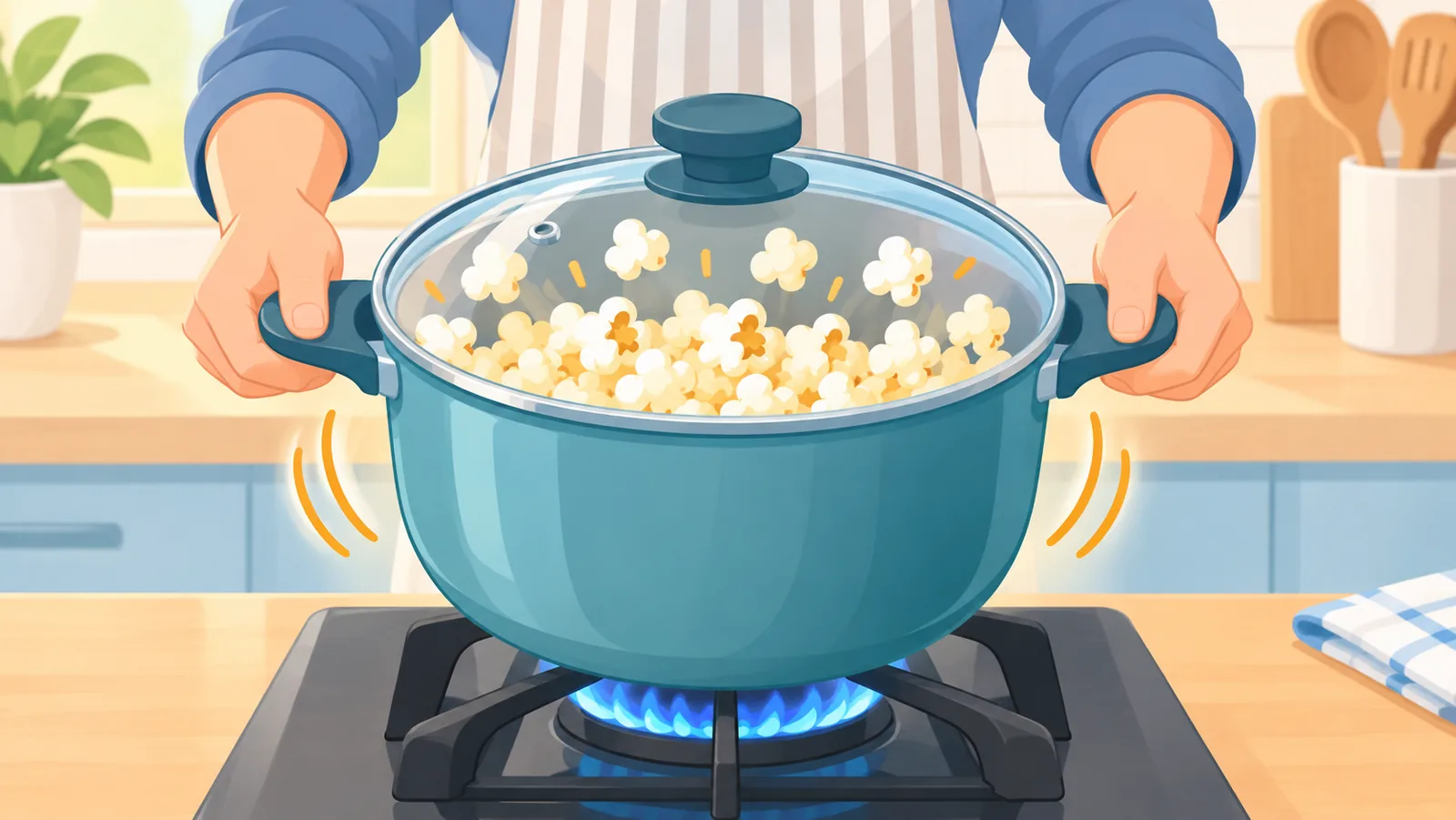 Topf mit Glasdeckel, in dem Popcorn poppt
