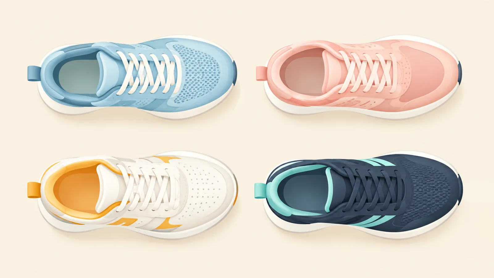 Vier Damen-Sneaker in der Draufsicht als Kurzübersicht