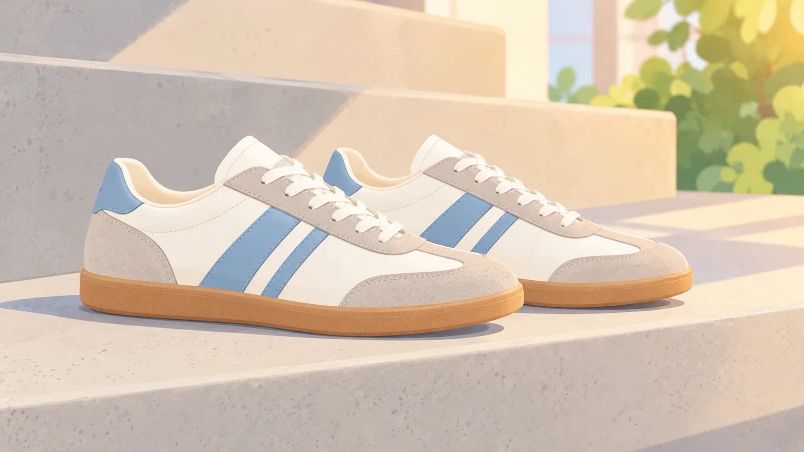 Flache Retro-Sneaker mit Wildleder-Details und heller Gummisohle