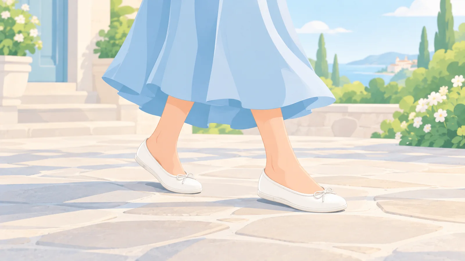 Schlanke Sneakerina mit dünner Sohle zu einem Midikleid