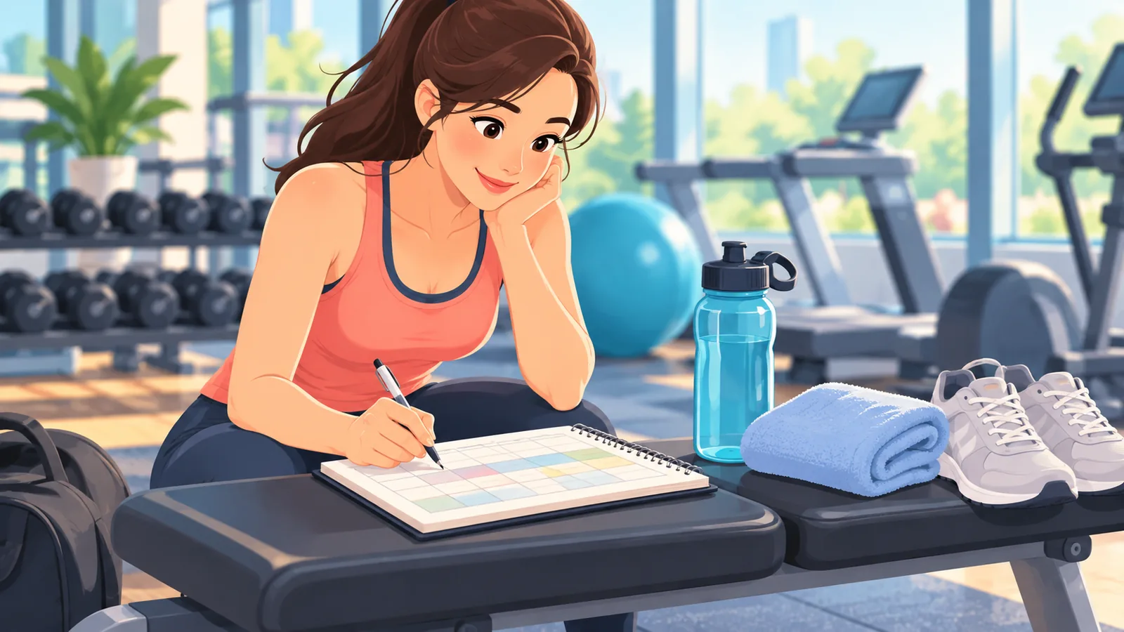 Einsteiger notiert einen einfachen Wochenplan für das Cardiotraining