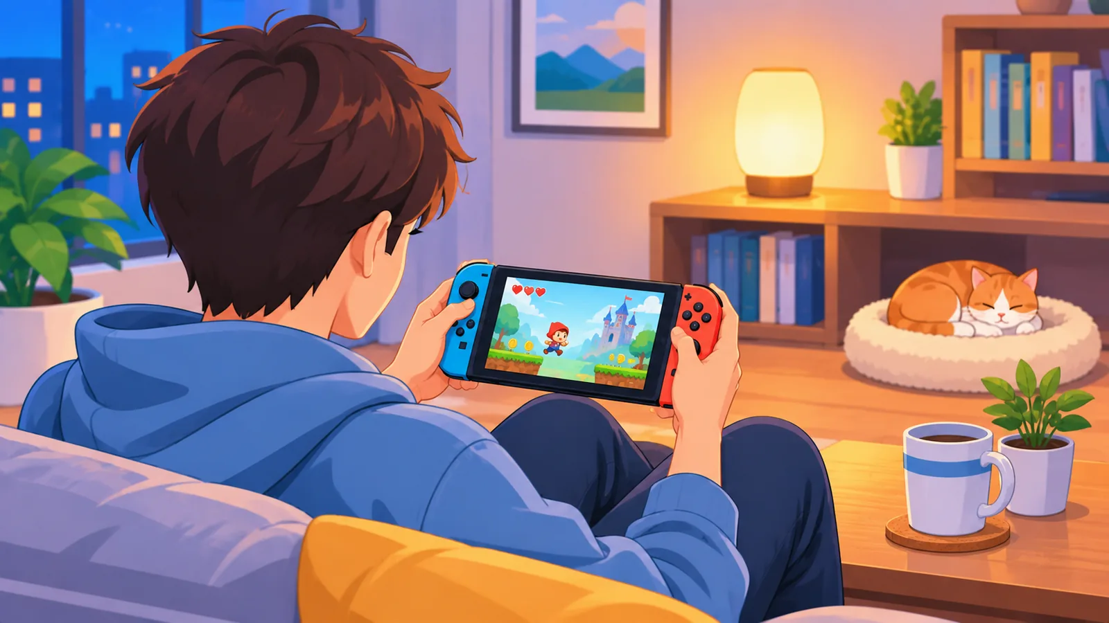 Handheld-Konsole auf dem Sofa