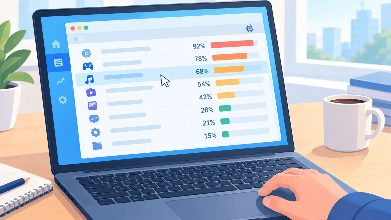 Task-Manager mit vielen Hintergrundprozessen auf dem Laptop
