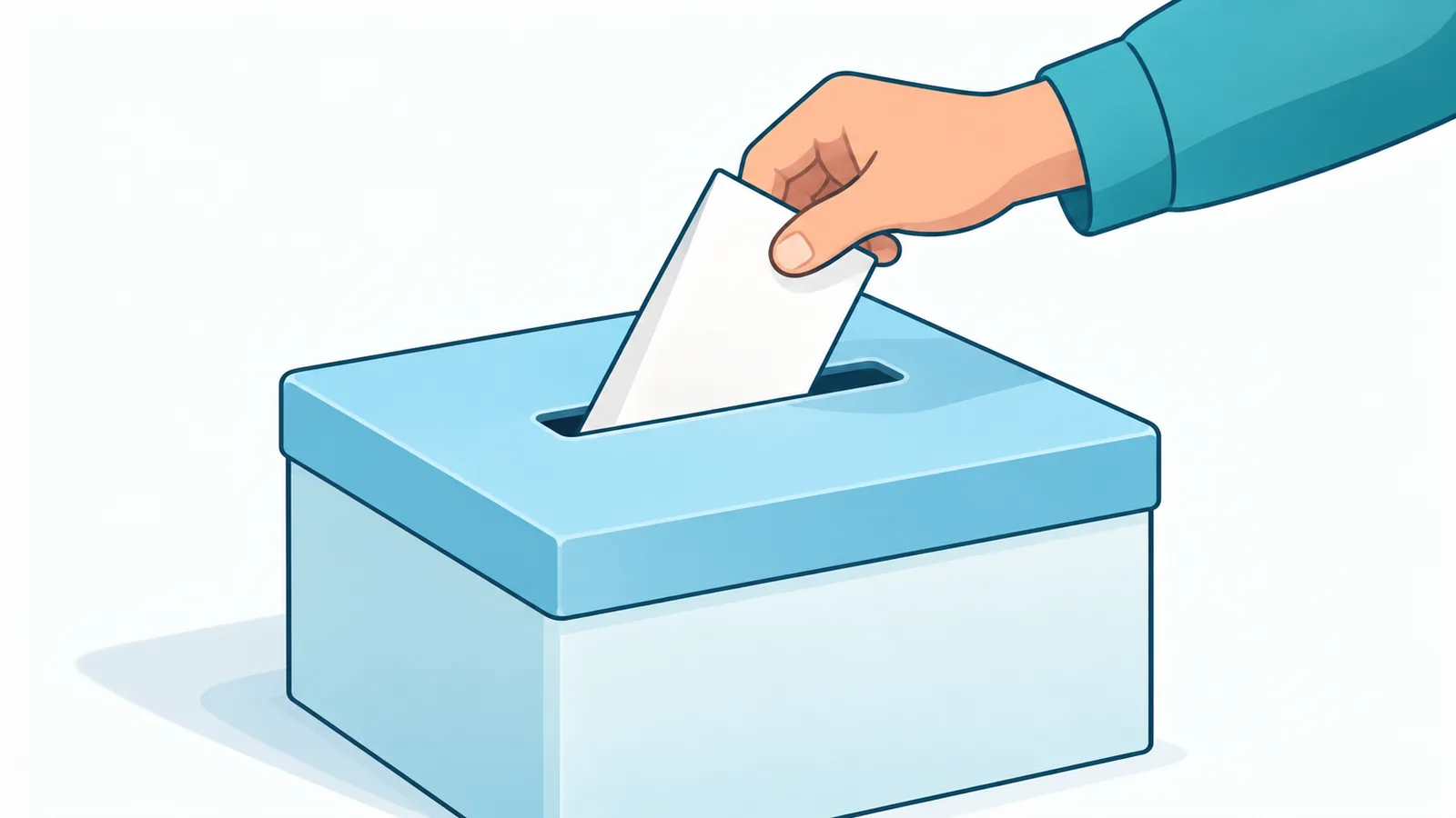 Hand wirft einen gefalteten Stimmzettel in eine Wahlurne