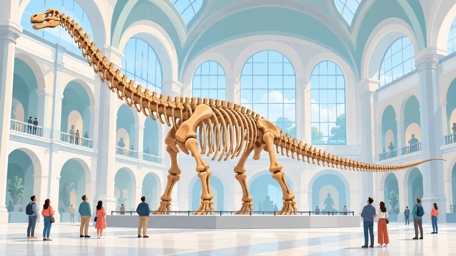 Dinosaurierskelett in der Haupthalle eines Naturkundemuseums