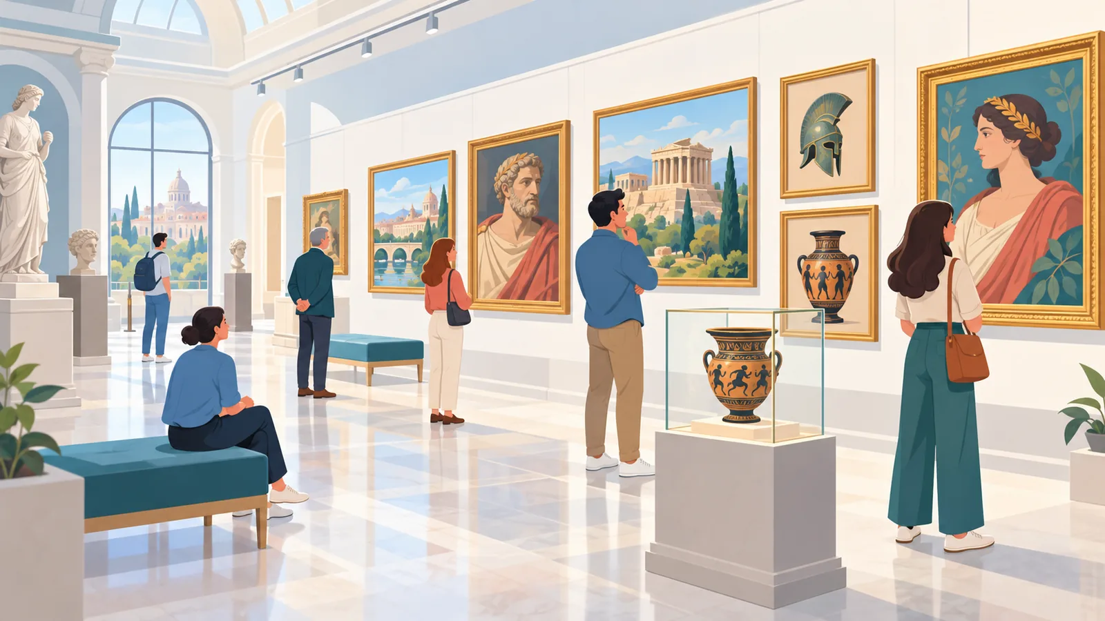Besucher in einer ruhigen Museumsgalerie