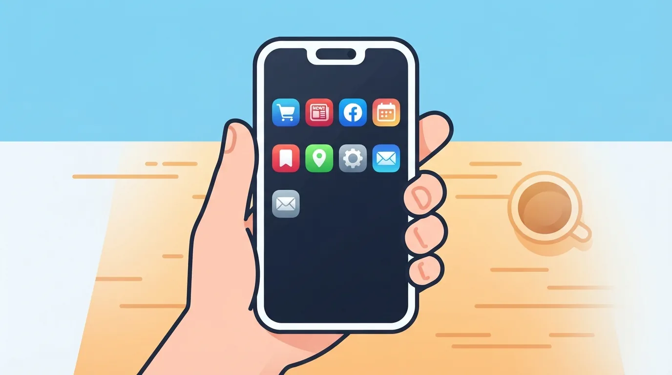 Hand hält ein iPhone mit der geöffneten Safari-Startseite