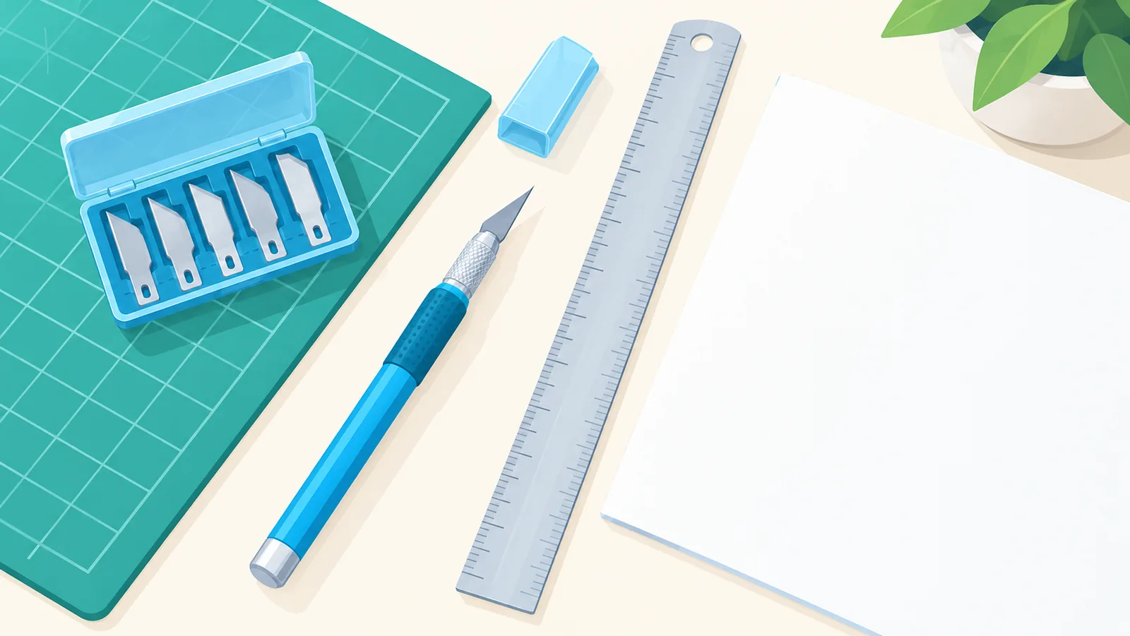Einsteiger-Arbeitsplatz mit Messer, Ersatzklingen und Schneidematte