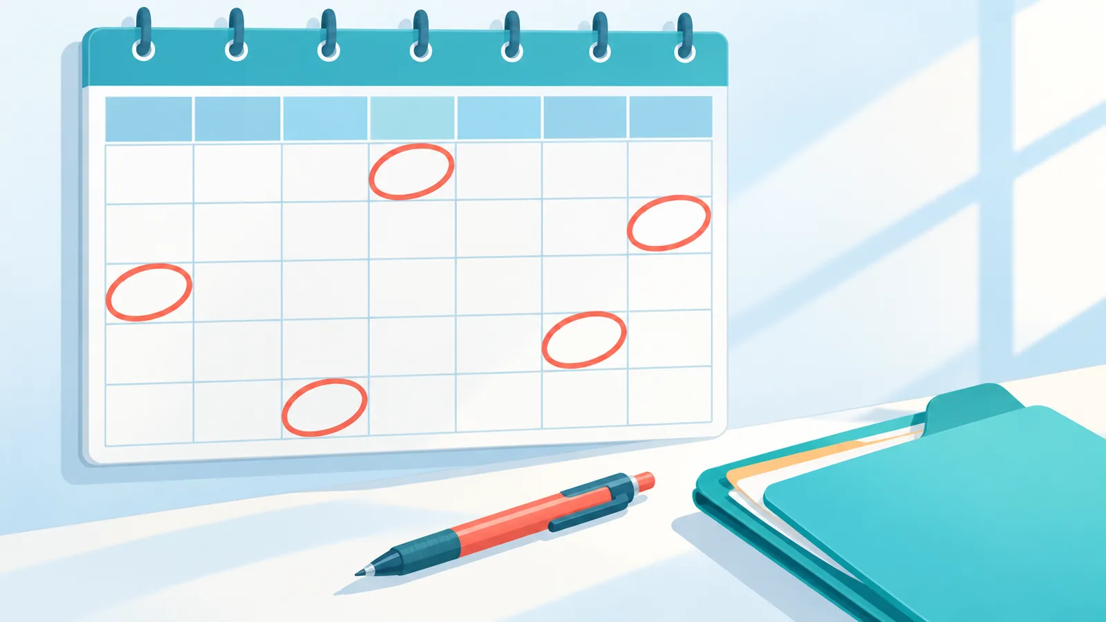 Kalender mit markierten Fristen