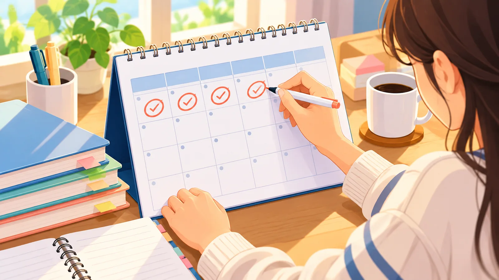 Studentin markiert die ersten Semesterwochen im Kalender