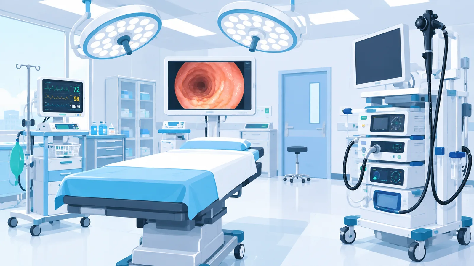Operationssaal mit Endoskopieturm für eine Prostataoperation