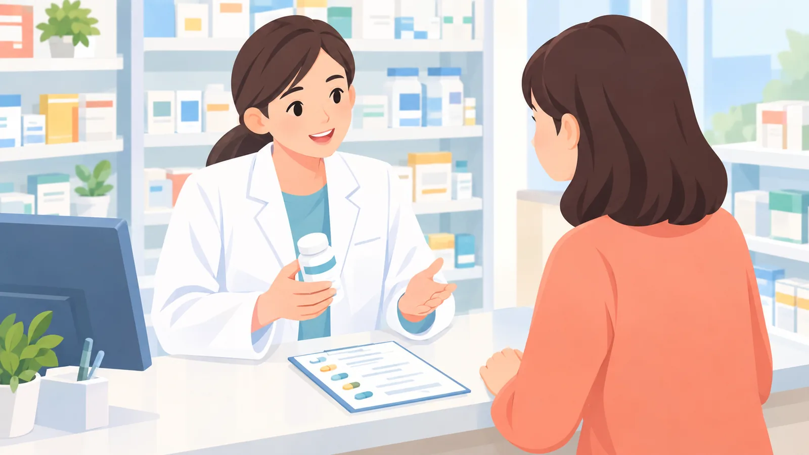 Apothekerin berät eine Kundin zu Wechselwirkungen