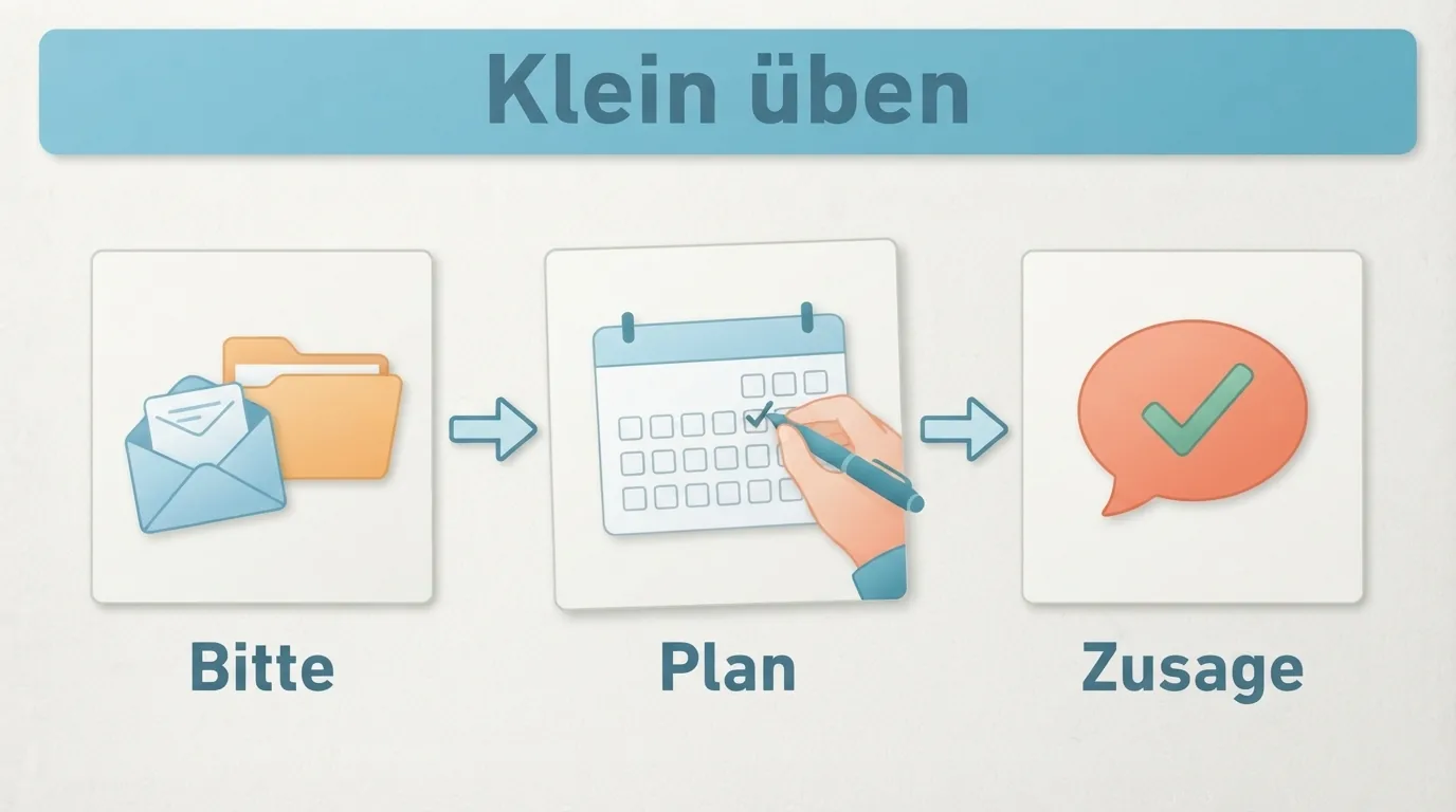 Eine Arbeitsanfrage führt zunächst zur Kalenderprüfung und erst danach zur Antwort: ein kleiner nächster Schri