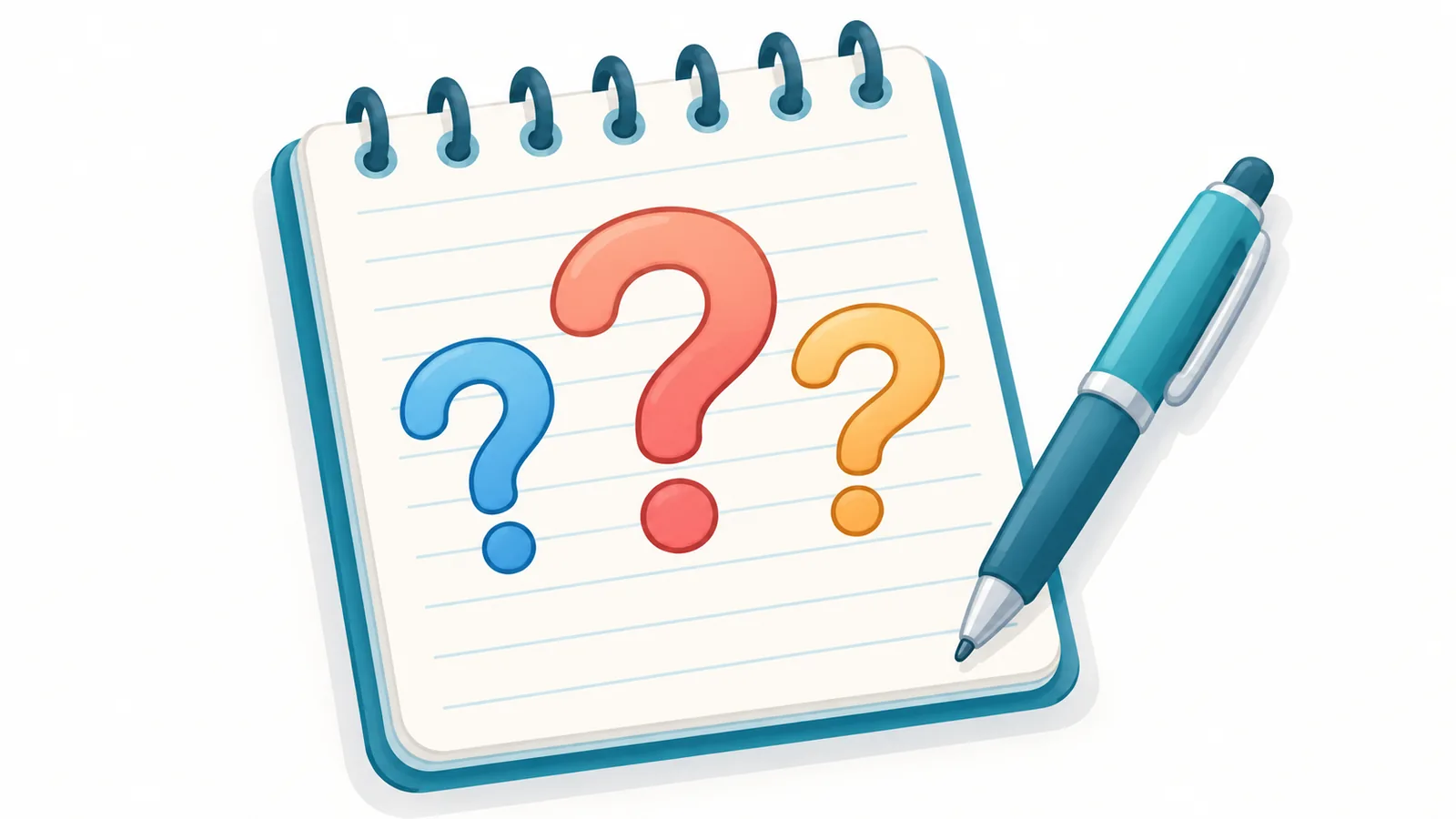 Notizblock mit Fragezeichen und Stift