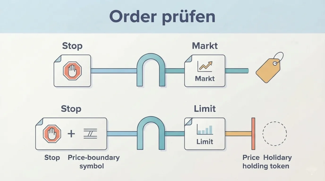 Eine Stop-Order wird zur Marktorder; eine Stop-Limit-Order wird zur Limitorder und kann unausgeführt bleiben.