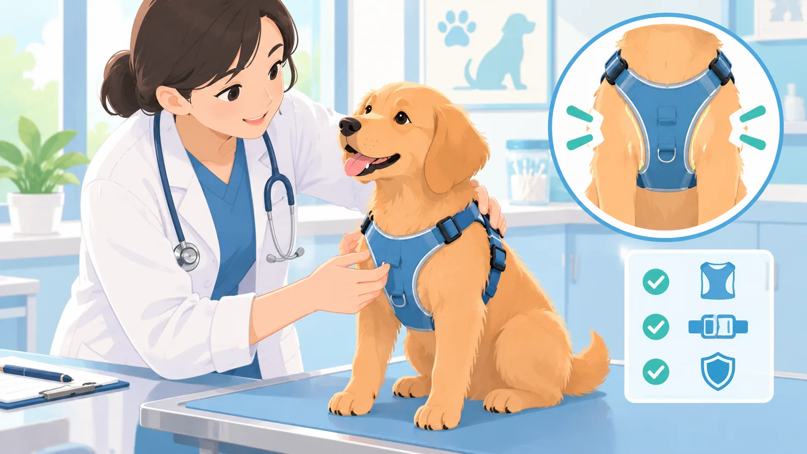 Zwei unterschiedliche Hundegeschirre im Vergleich auf grauem Hintergrund