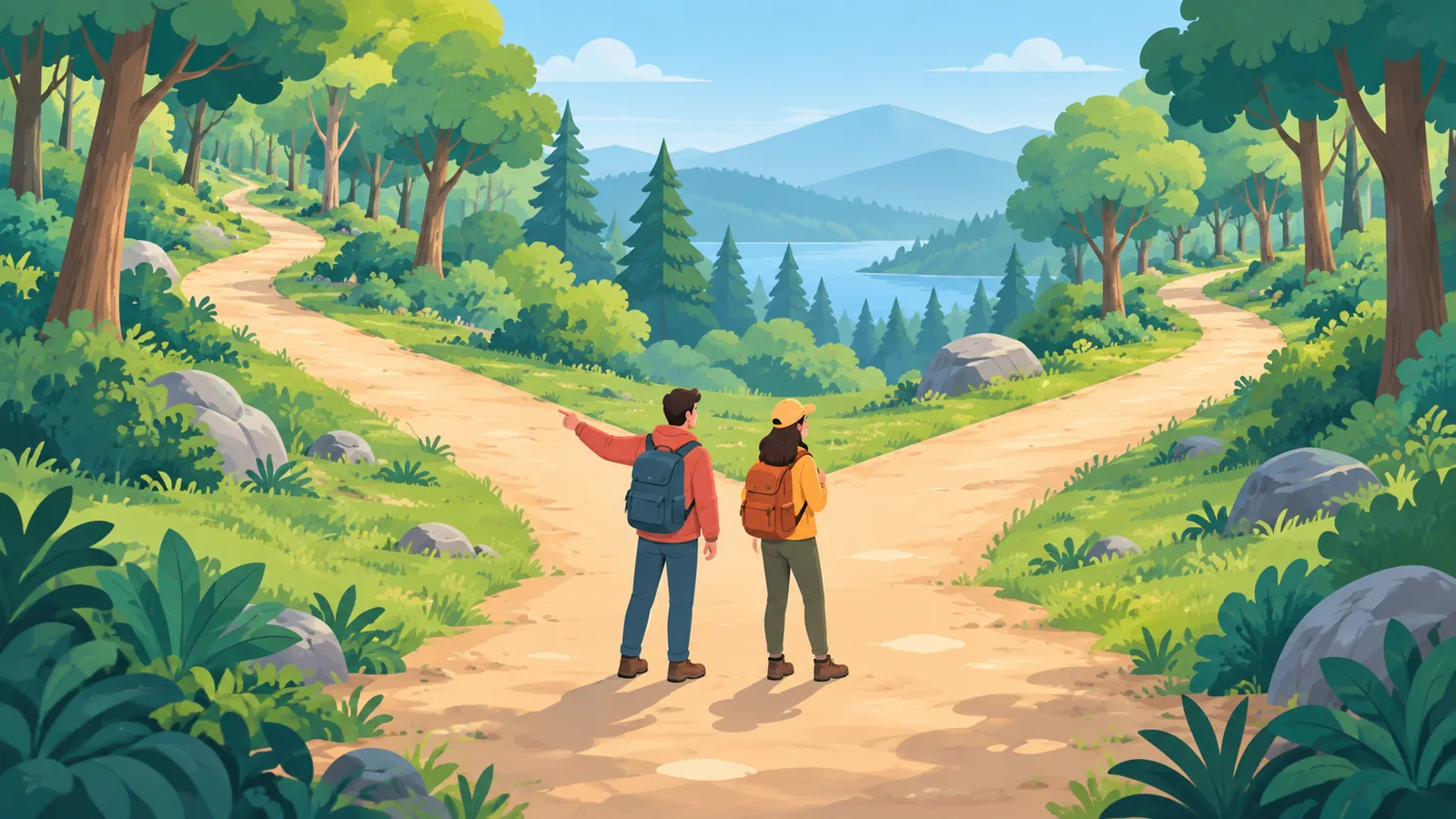 Zwei Wege, die sich im Wald trennen, als Sinnbild für Entscheidungen in der Partnerschaft