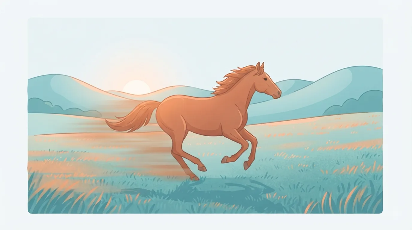 Galoppierendes Pferd bei Sonnenaufgang mit warmem Licht