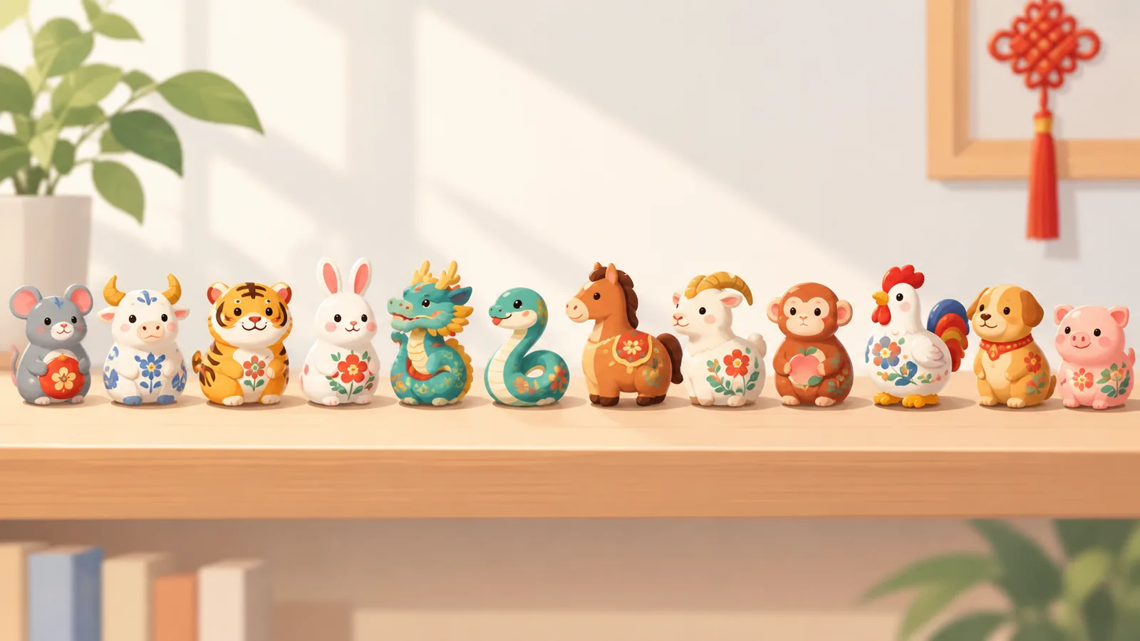 Zwölf Tierfiguren in der Reihenfolge des chinesischen Zyklus