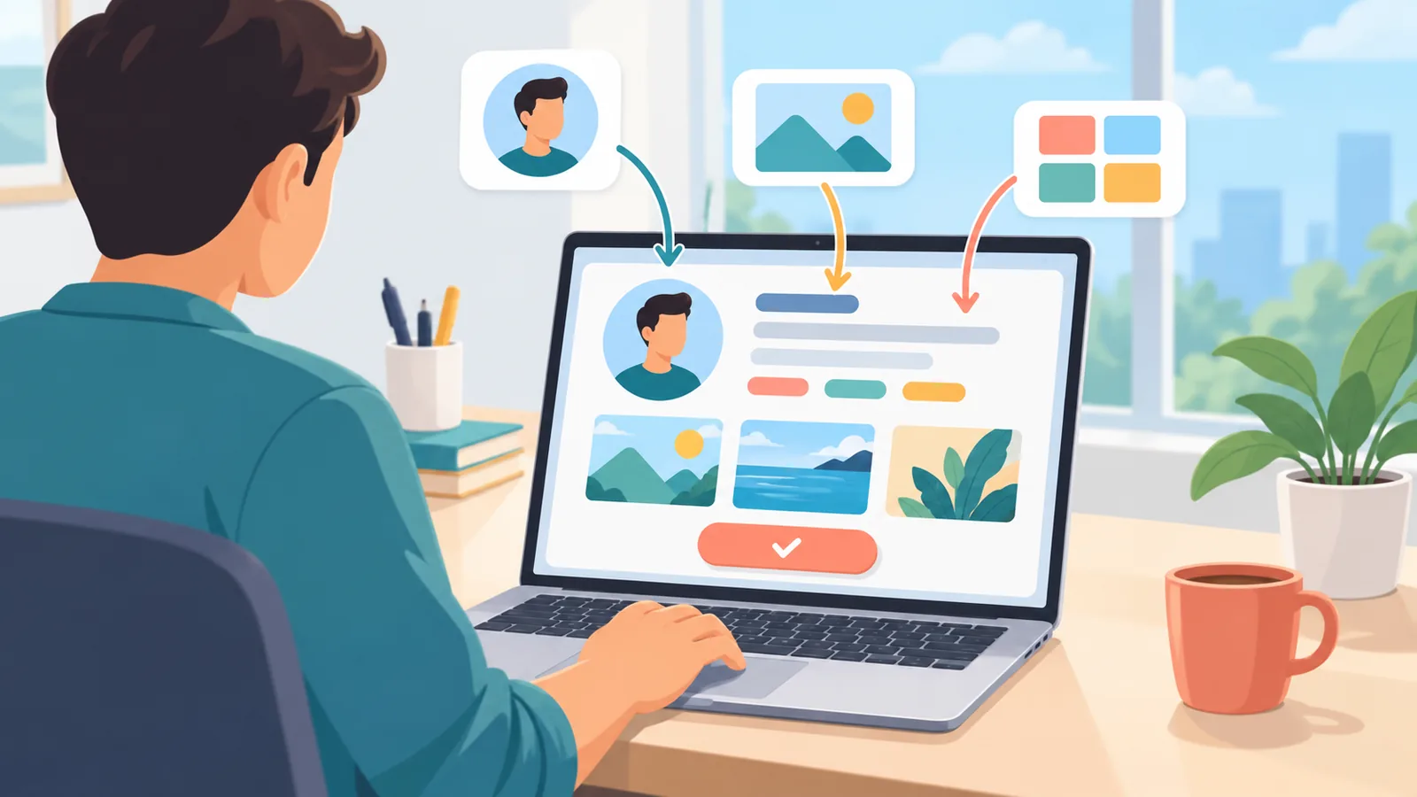 Person erstellt ein Freelancer-Profil am Laptop