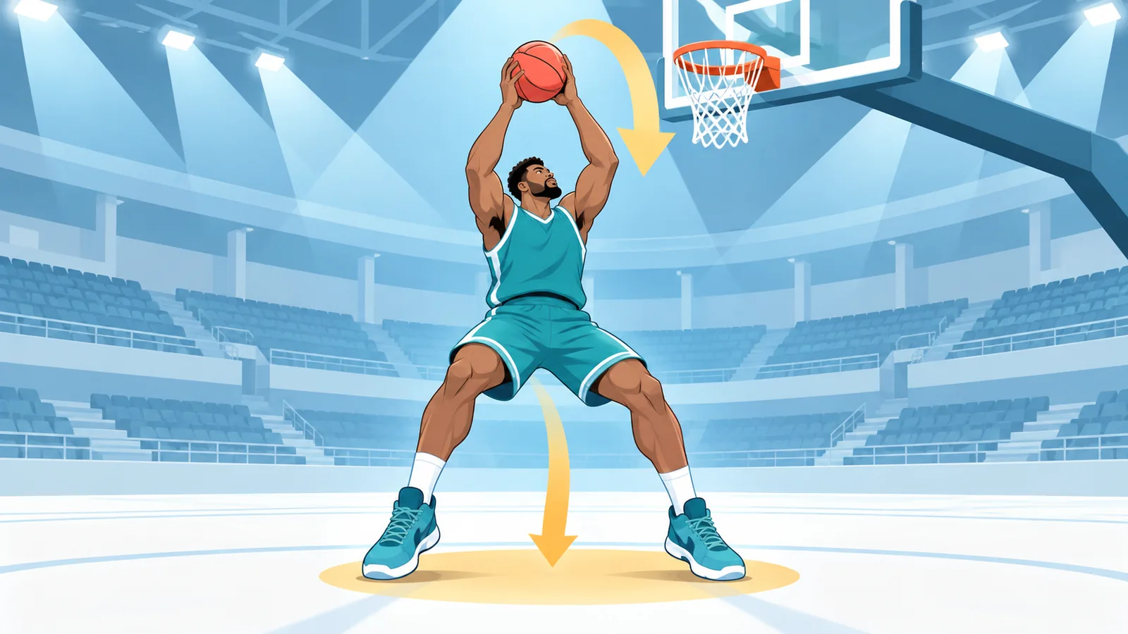 Center springt unter dem Korb zum Rebound