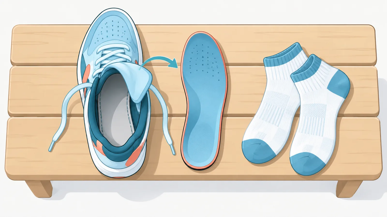 Herausgenommene Einlage neben einem Basketballschuh und dünnen Socken