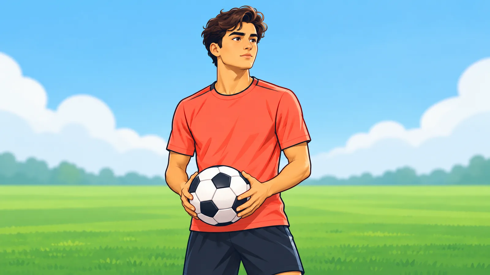 Person hält einen Fußball auf dem Trainingsplatz