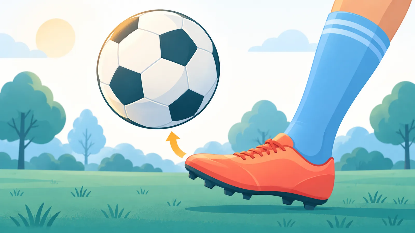 Ball schwebt kurz über dem Fuß eines Spielers