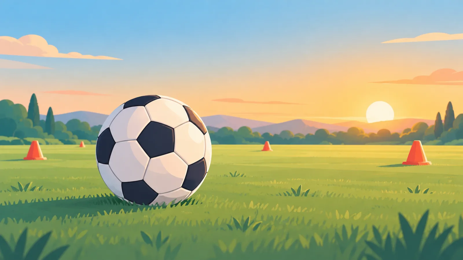 Fußball auf ebener Rasenfläche mit viel Platz