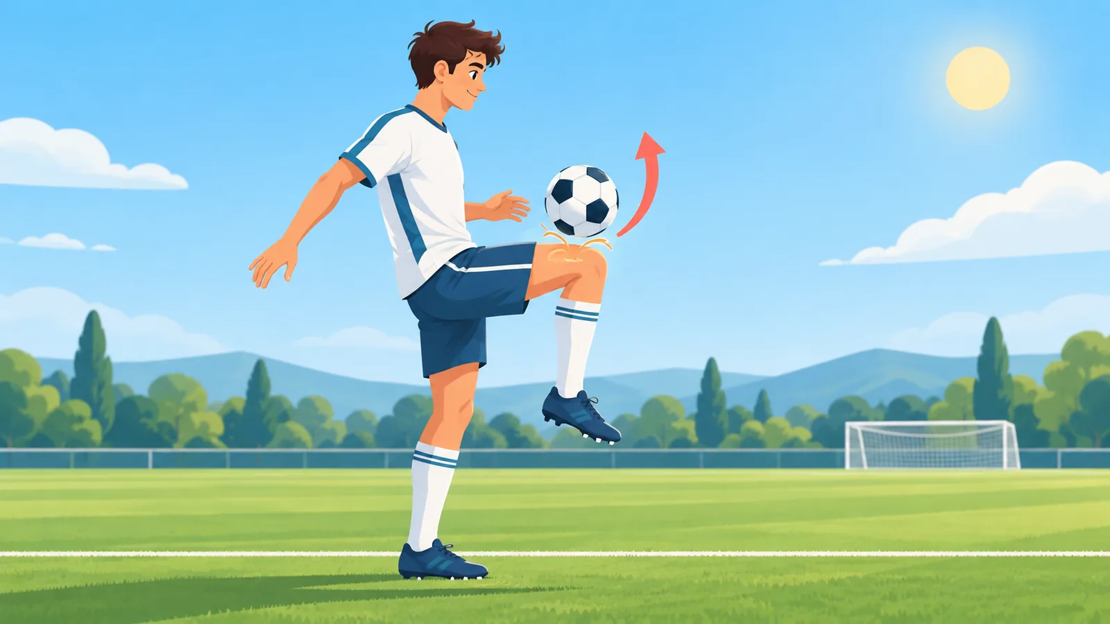 Ball wird mit dem Oberschenkel gespielt