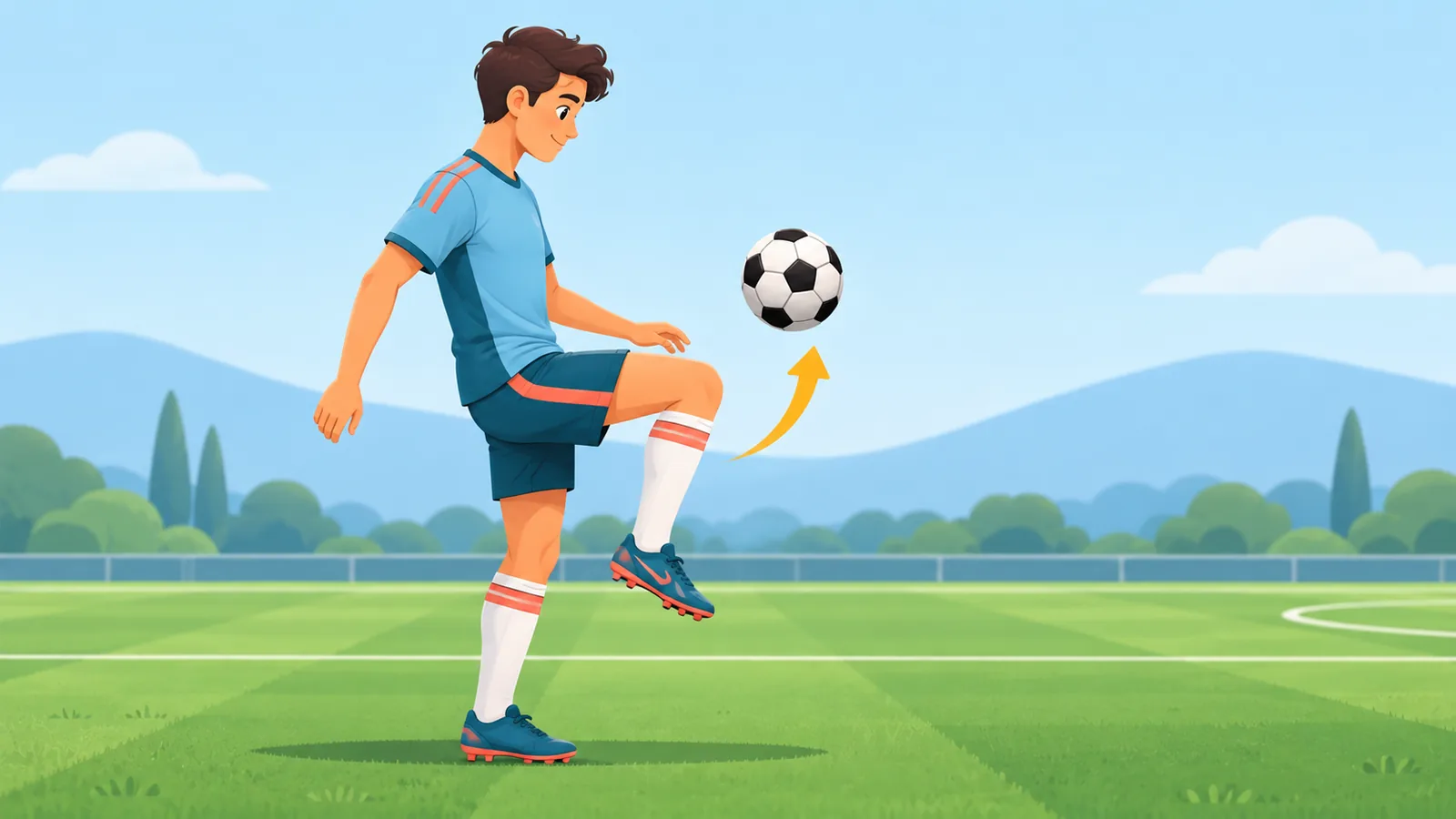 Ball in kontrollierter Höhe zwischen Knie und Hüfte