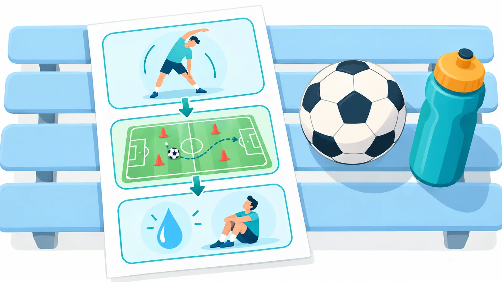 Ausgedruckter Trainingsplan neben einem Fußball