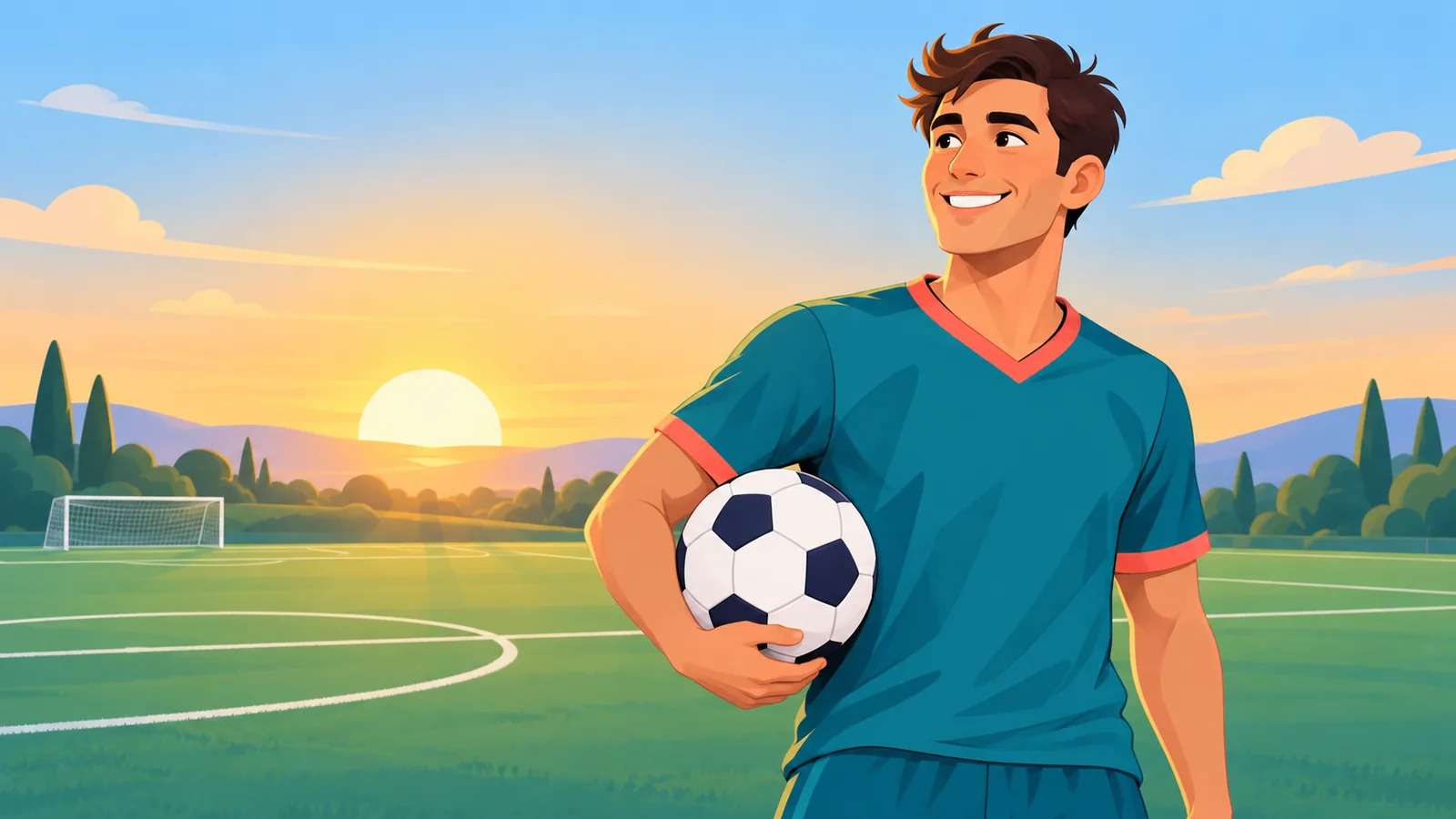 Zufriedener Spieler mit Ball unter dem Arm