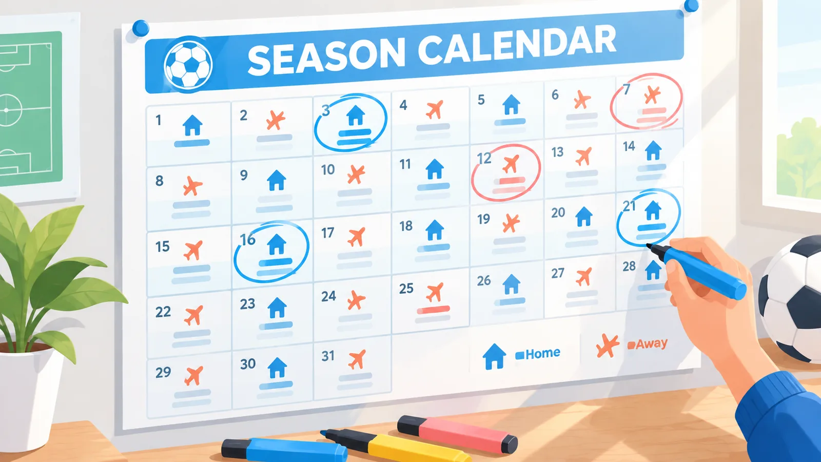 Spielplan einer Saison mit Heim- und Auswärtsspielen