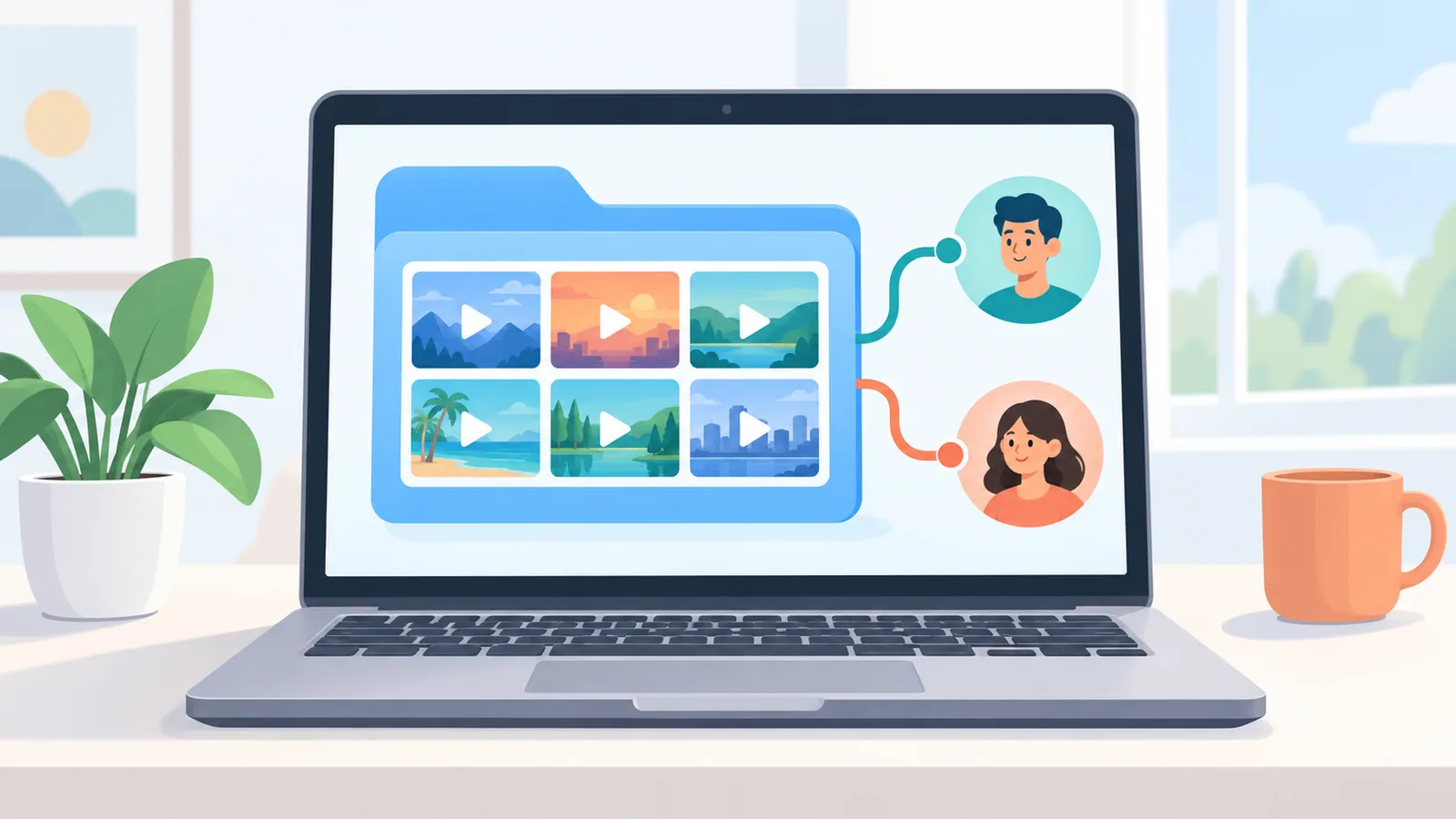 Geteilter Videoordner auf dem Laptop-Bildschirm