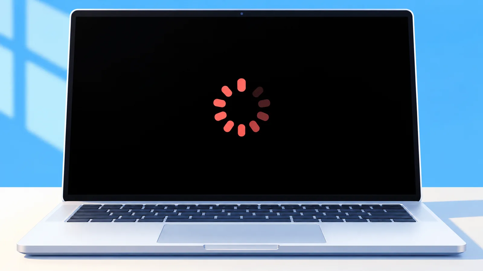 Laptop mit schwarzem Bildschirm und Ladekreis, Windows 11 startet nicht