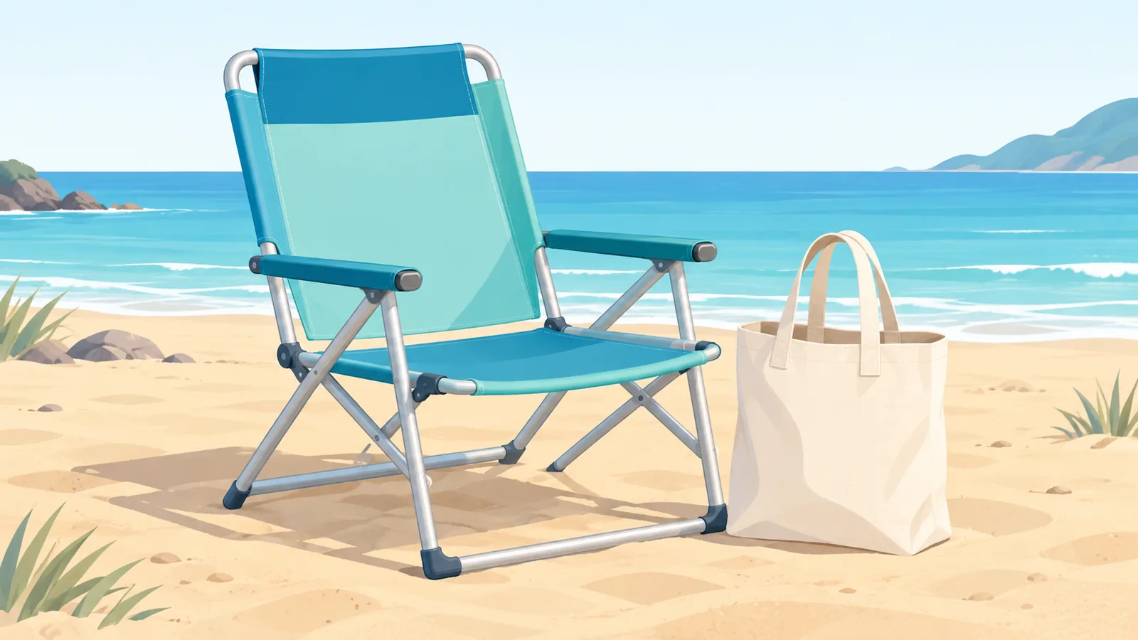 Einfacher günstiger Strandstuhl am Strand
