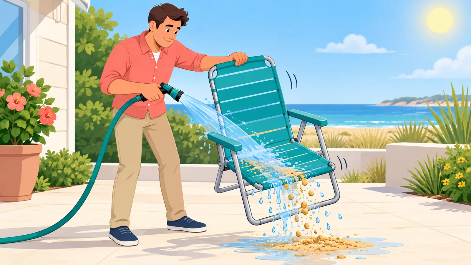 Strandstuhl nach dem Strandtag reinigen