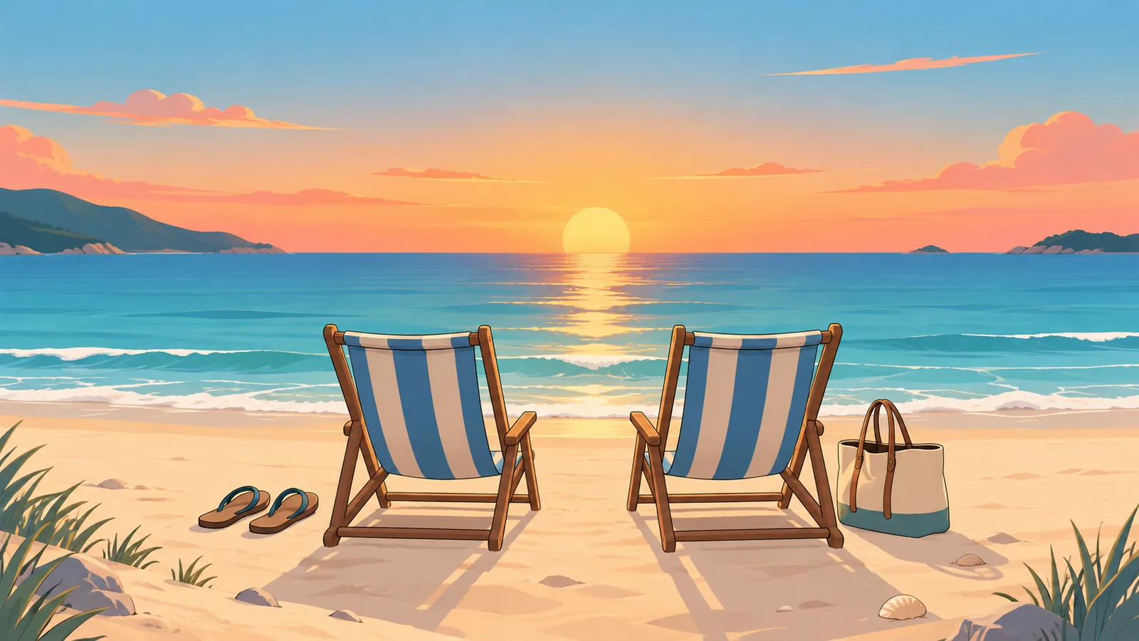 Zwei Strandstühle am Meer bei Sonnenuntergang als Fazit