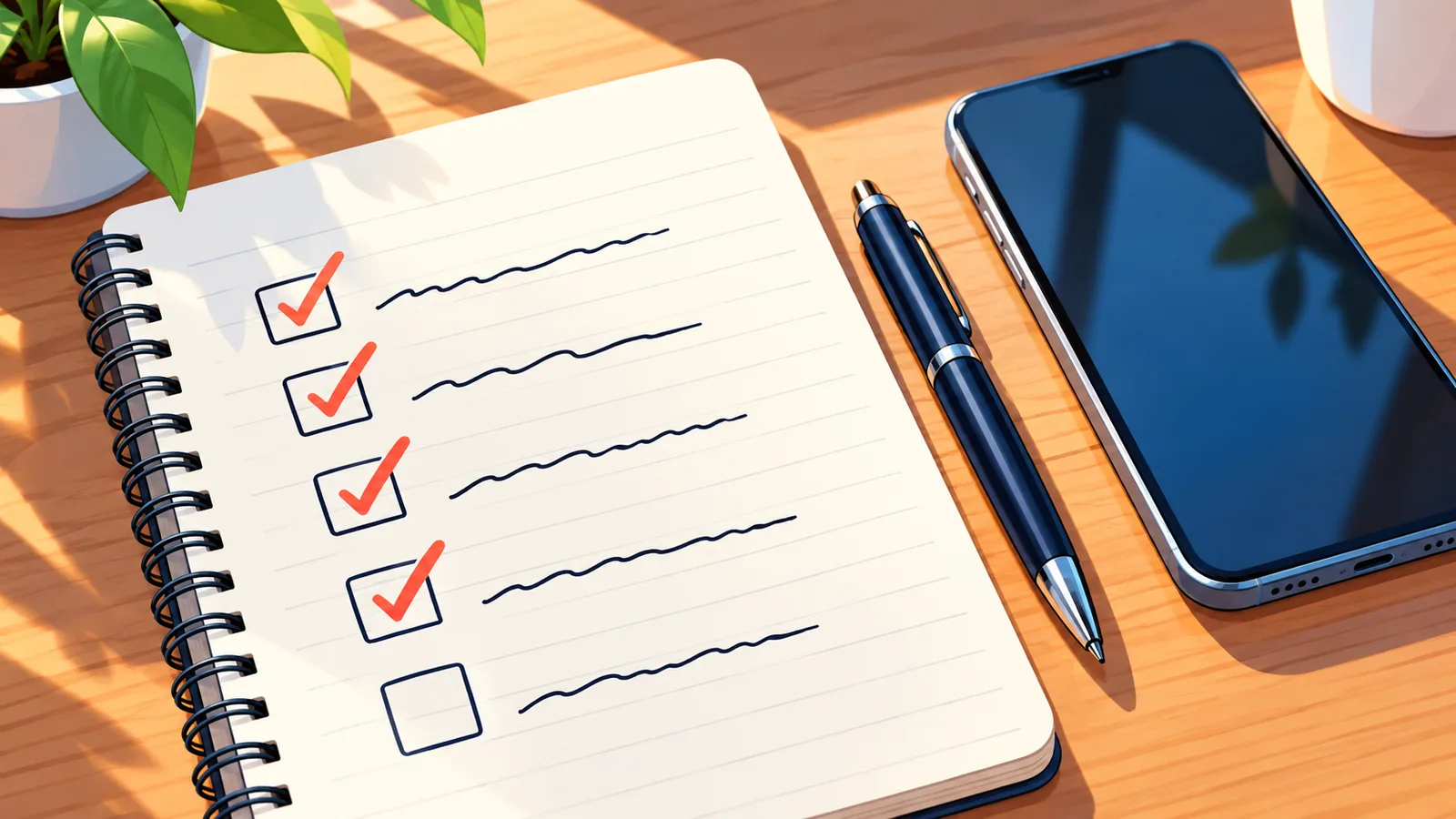 Notebook with a checklist for choosing skincare products
